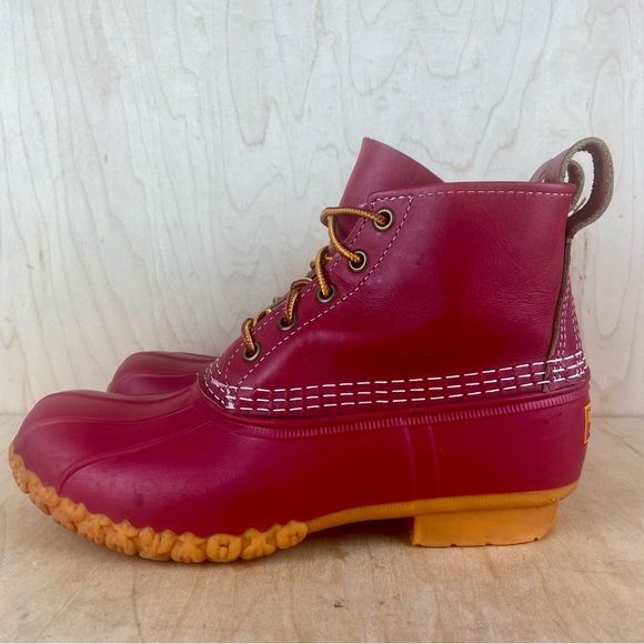 L.L. Bean Red Leather Duck Boots Women’s Size 7 - Picture 2 of 13